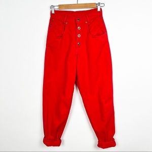 Vintage 80s red ultra high waist tapered western denim jeans 26 inch